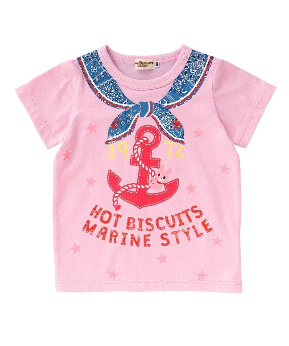 MIKI HOUSE HOT BISCUITS 【100-110cm】 プリント 半袖Tシャツ サーモンピンク