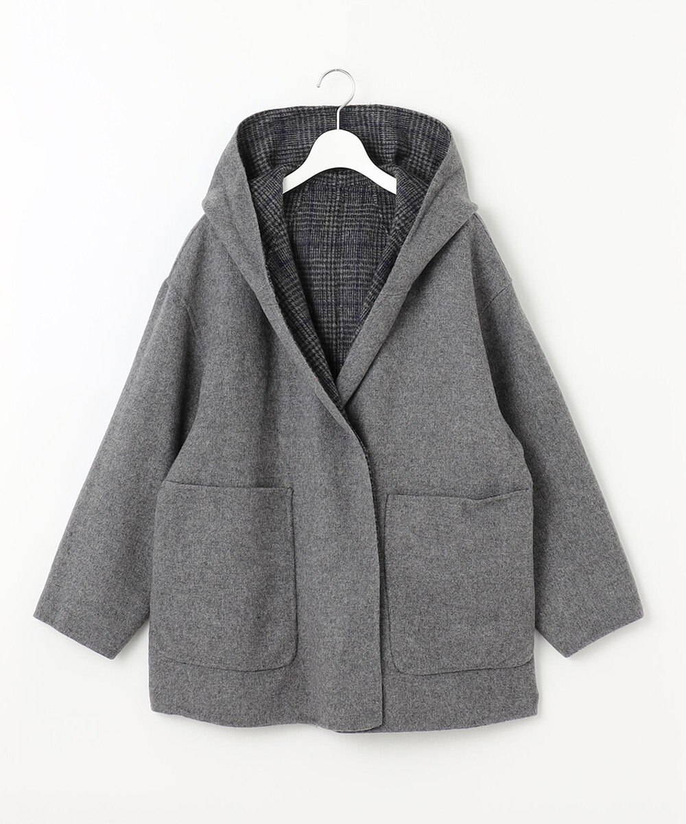 自由区 【リバーシブル】ウールリバー フード付きショートコート 