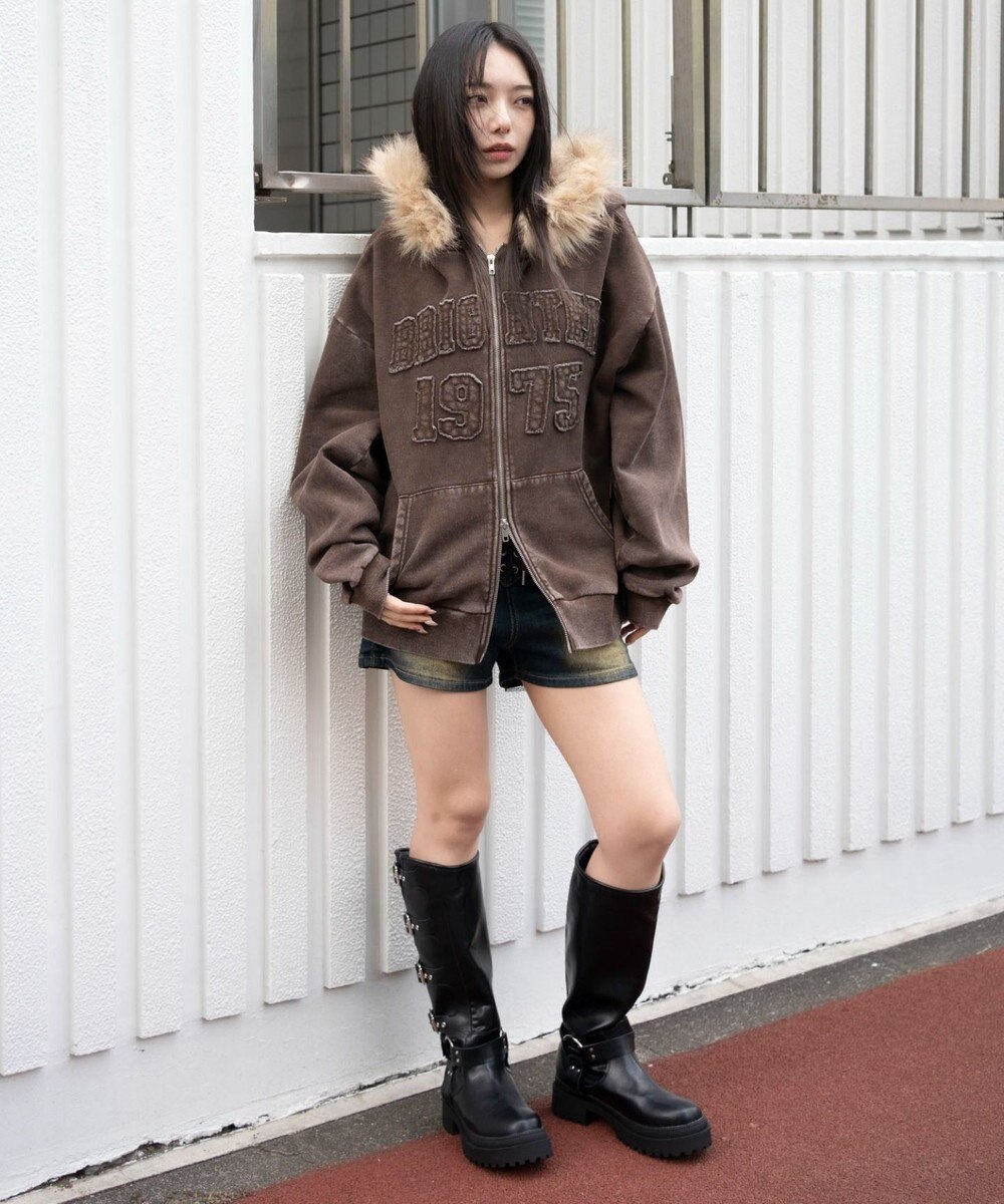 WEGO 裏起毛ファーフードBIGZIPパーカー 