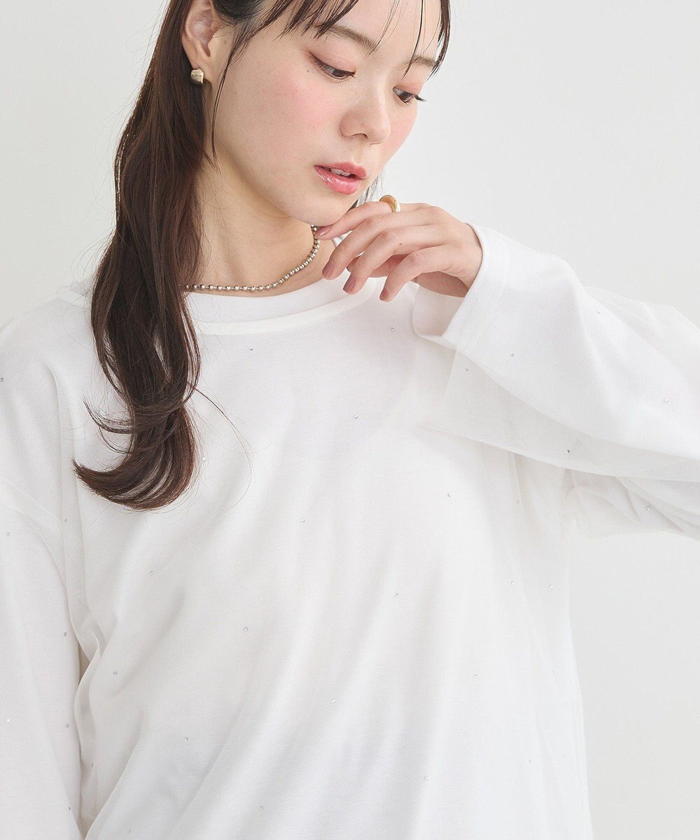 earth music&ecology ラインストーンチュールドッキングプルオーバー 