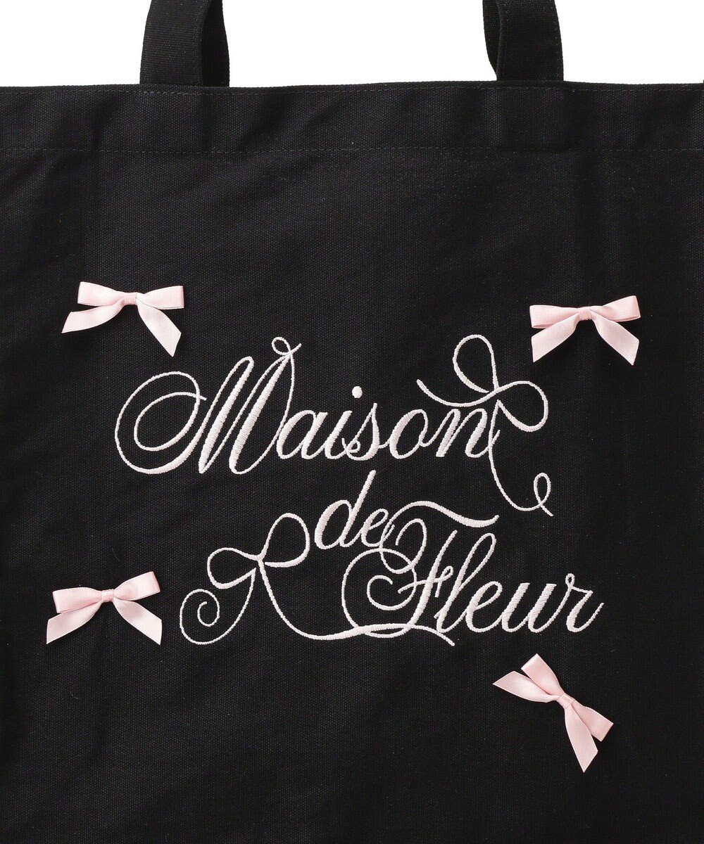 Maison de FLEUR リボンブランドロゴ刺繍スクエアトートバッグ 