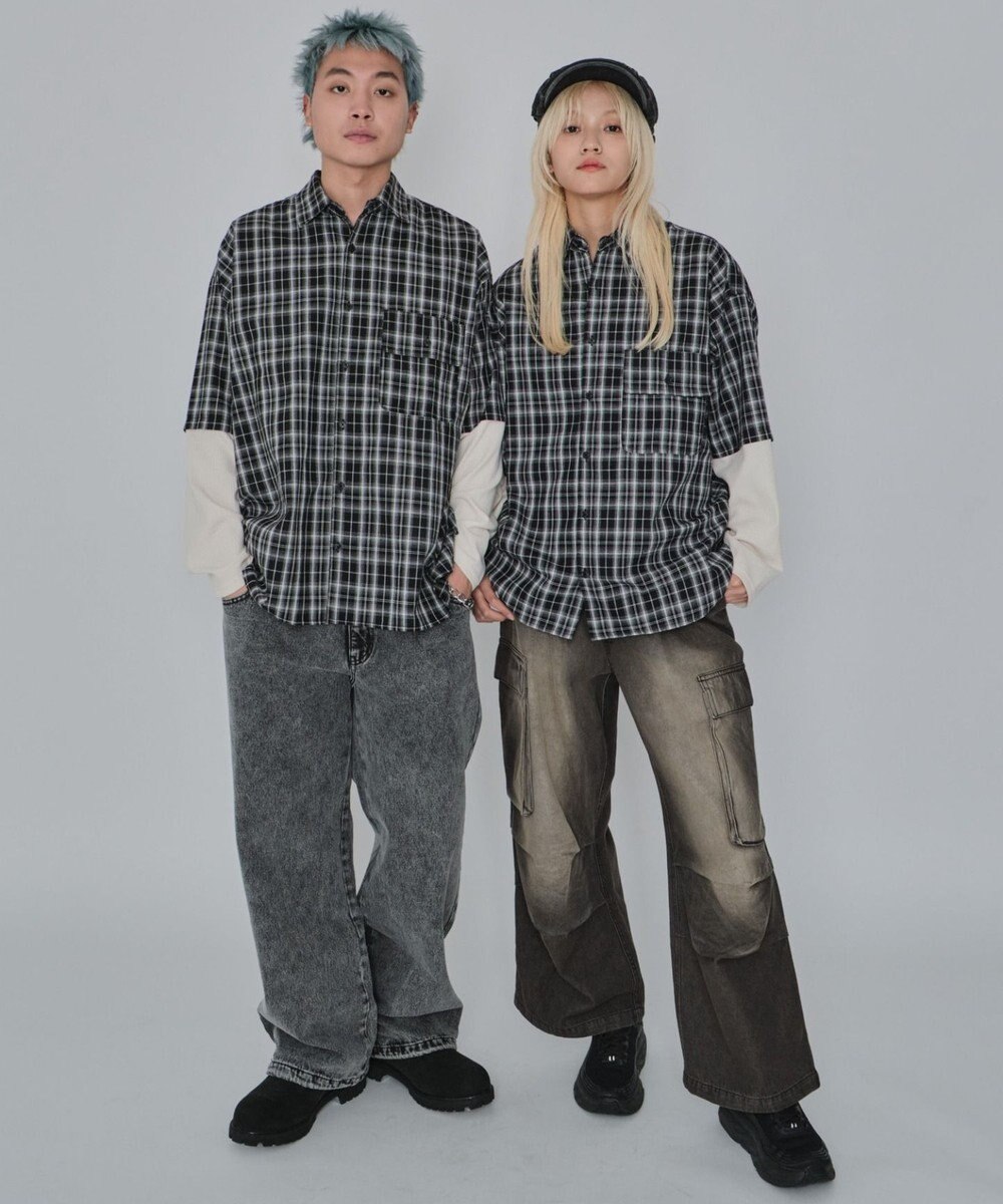 WEGO 【ユニセックス着用ITEM/MLサイズ展開】チェックレイヤードシャツ（LS） 