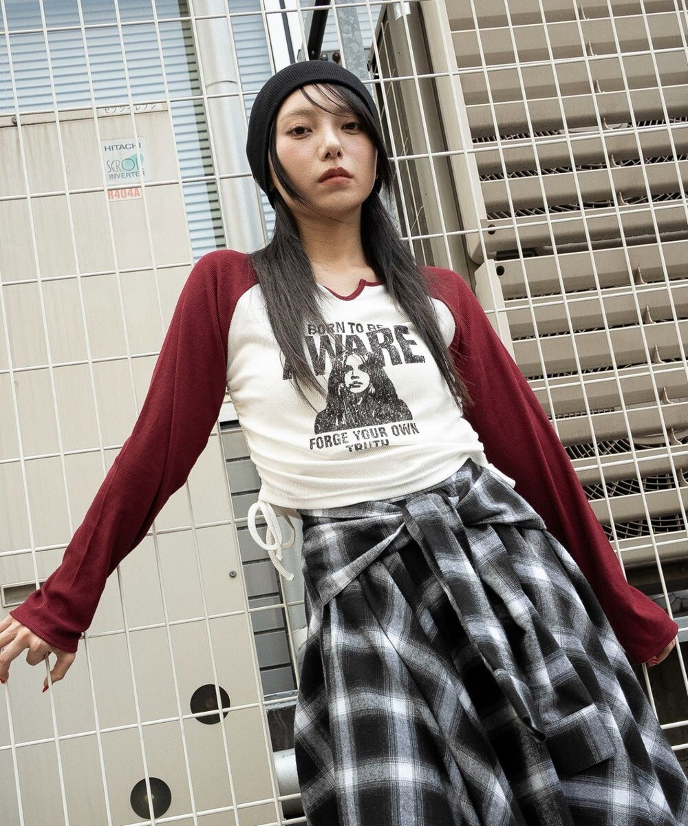 WEGO キーネックサイドドロストラグランロンT 