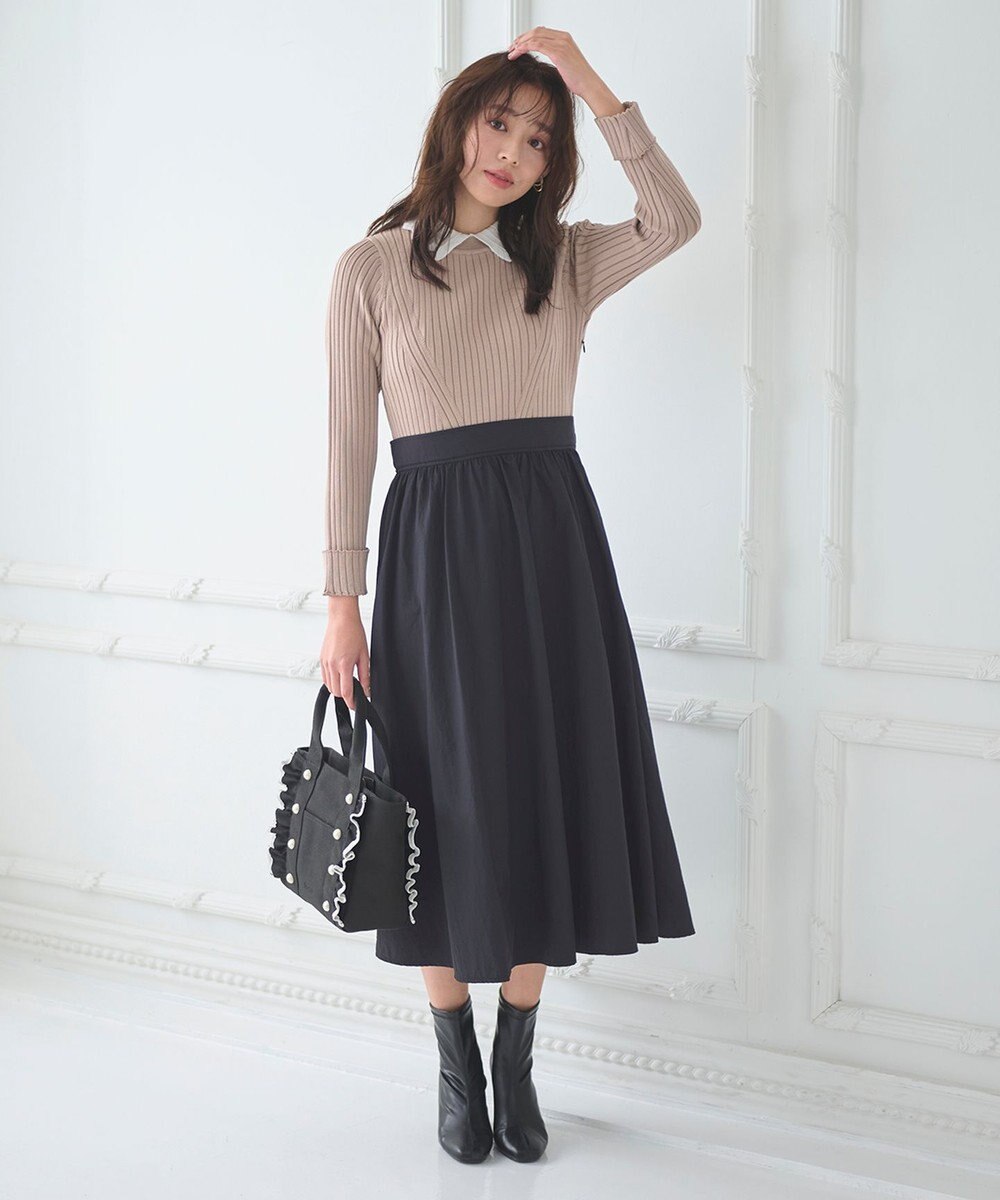 Feroux バイカラーパールフリル トート 