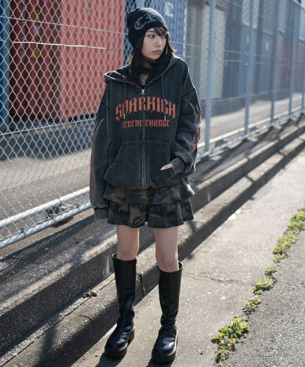 WEGO 【ユニセックス着用ITEM】ブリーチグラフィックZIPパーカー 