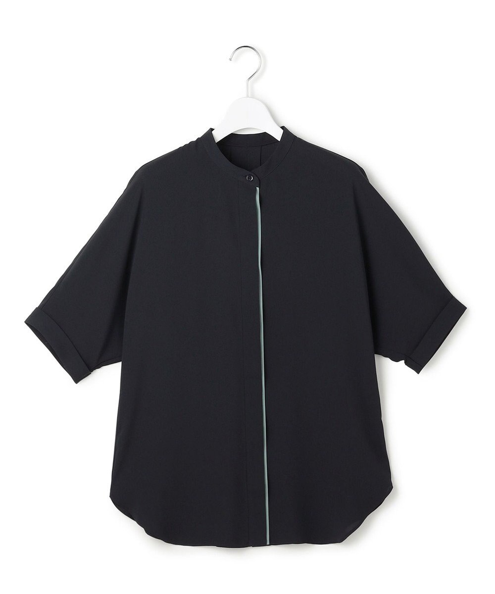 ICB L 【新色追加・WEB限定カラーあり】BackSatinAmunzen 5分袖バンドカラーブラウス 