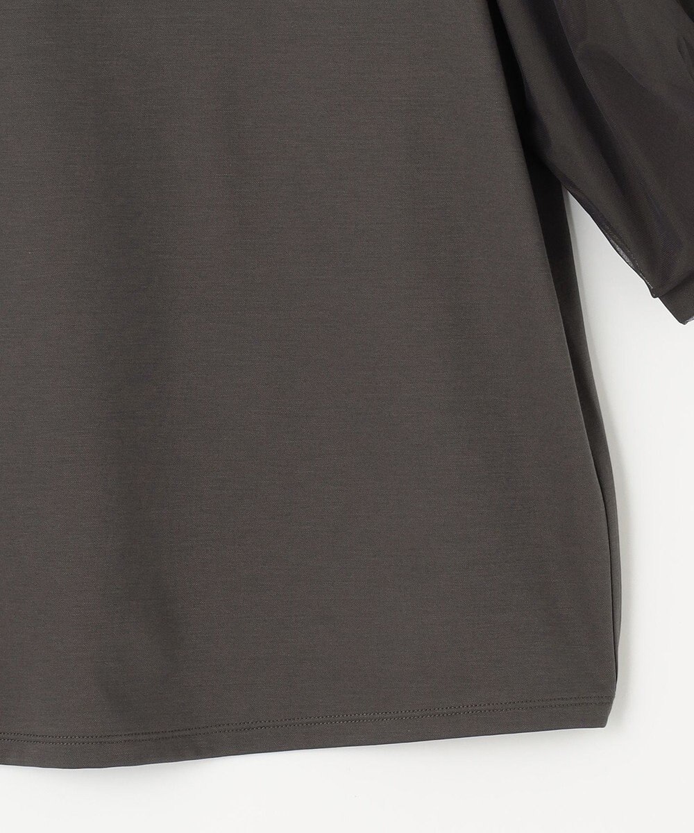 自由区 【洗える・XSサイズあり】シアーコンビパフスリーブ カットソー 