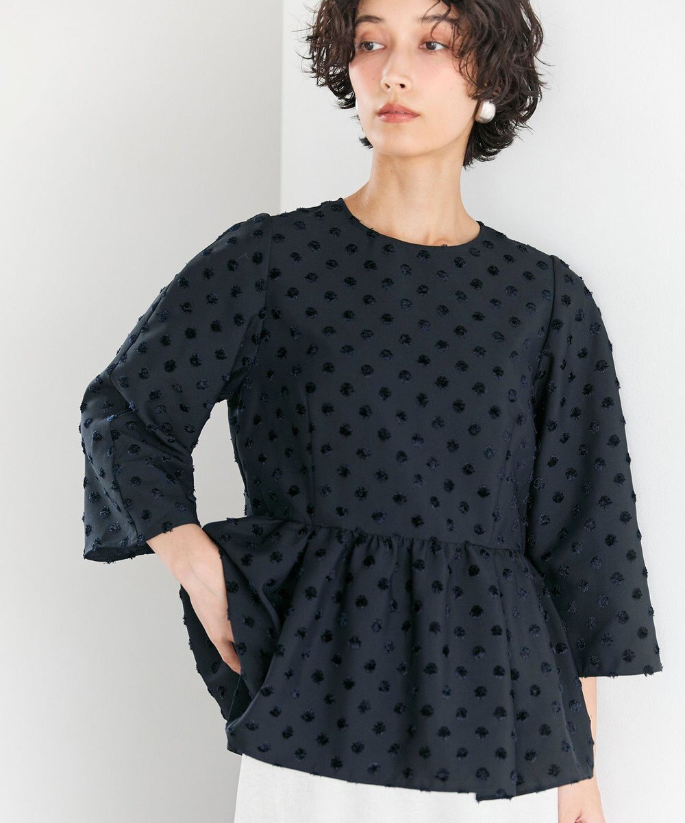 #Newans 【洗濯機可】ジャガ―ドドットペプラムブラウス 