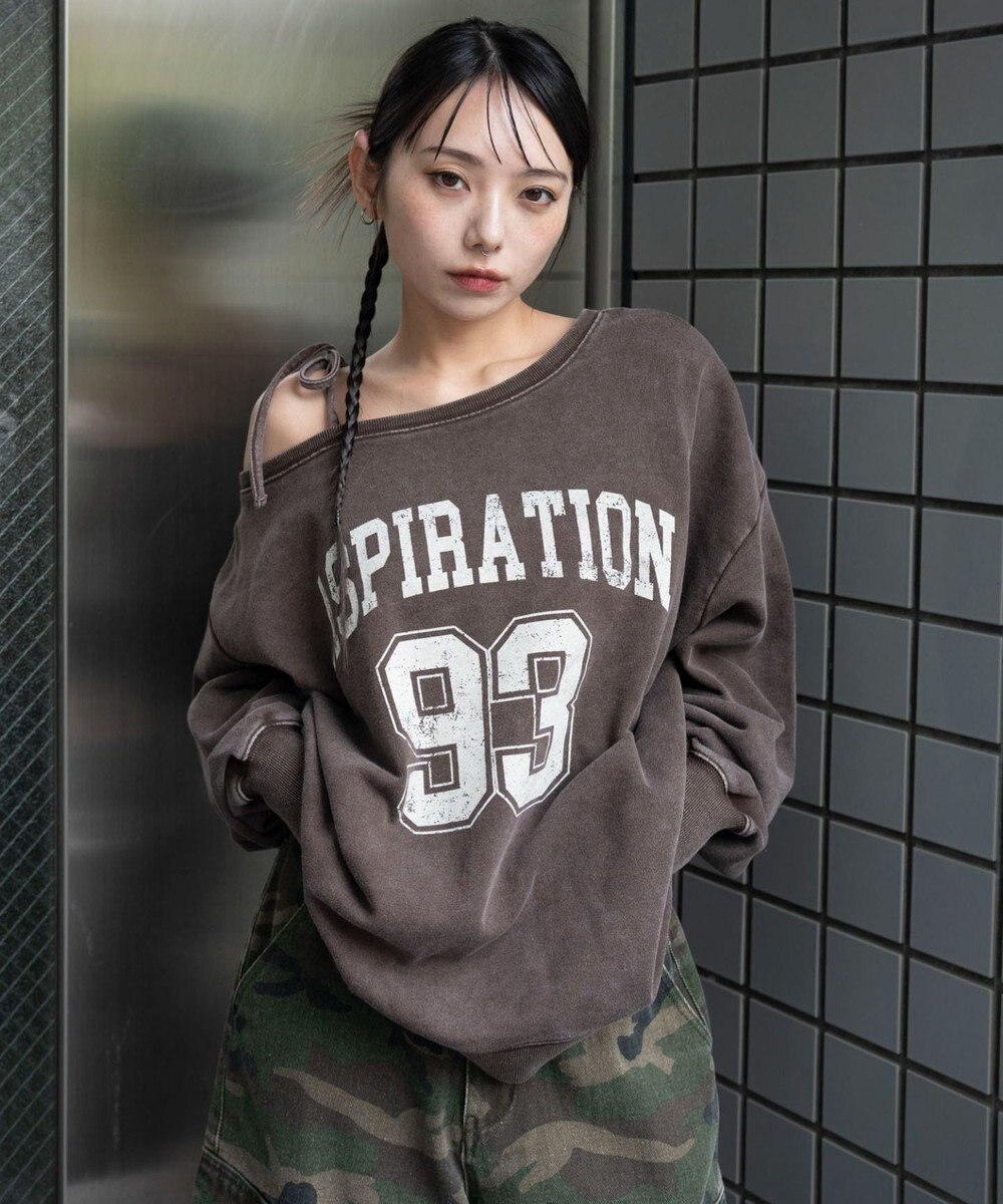 WEGO 【25年秋冬新作】2WAYグラフィックワンショルBIGスウェット 