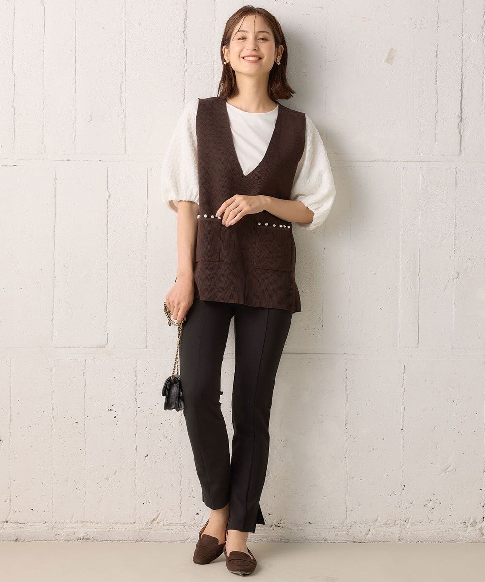 組曲 【洗える・軽量】パールディテールニット ベスト 