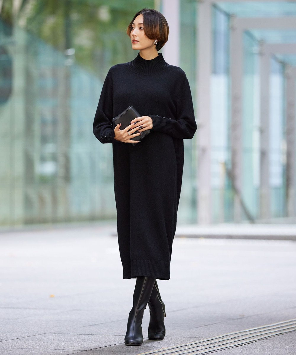 ICB L 【WEB限定カラーあり】 ソフトカシミヤミックス ハイネックワンピース 