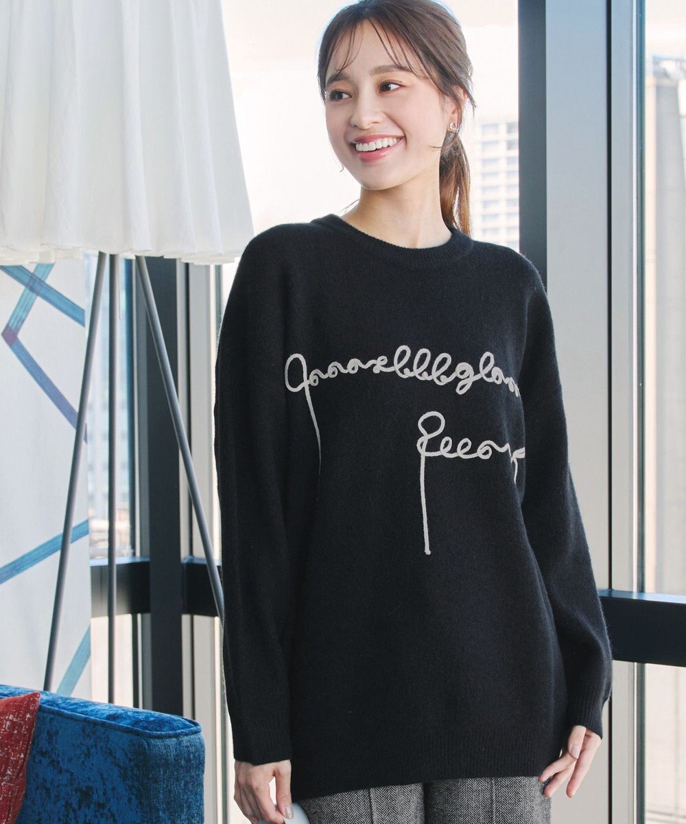 Tiaclasse 【洗える】テープ刺繍ロゴニットトップス 