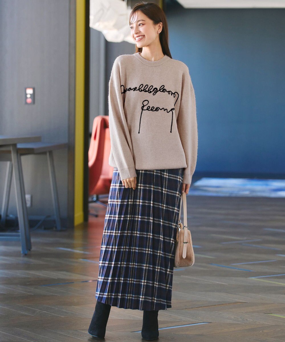 Tiaclasse 【洗える】テープ刺繍ロゴニットトップス 