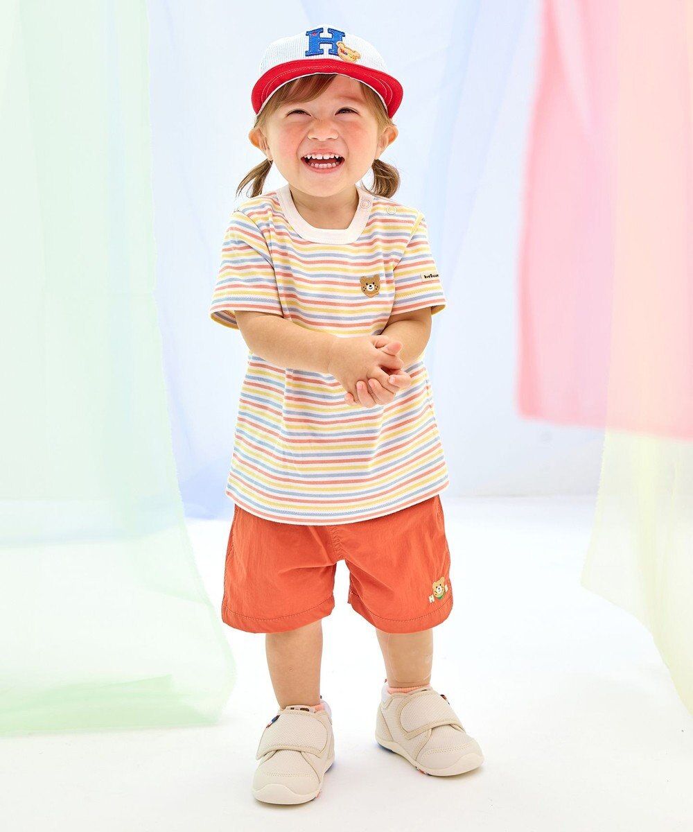 MIKI HOUSE HOT BISCUITS 【70-120cm】 みじんボーダー ワンポイント刺繍 半袖Tシャツ 