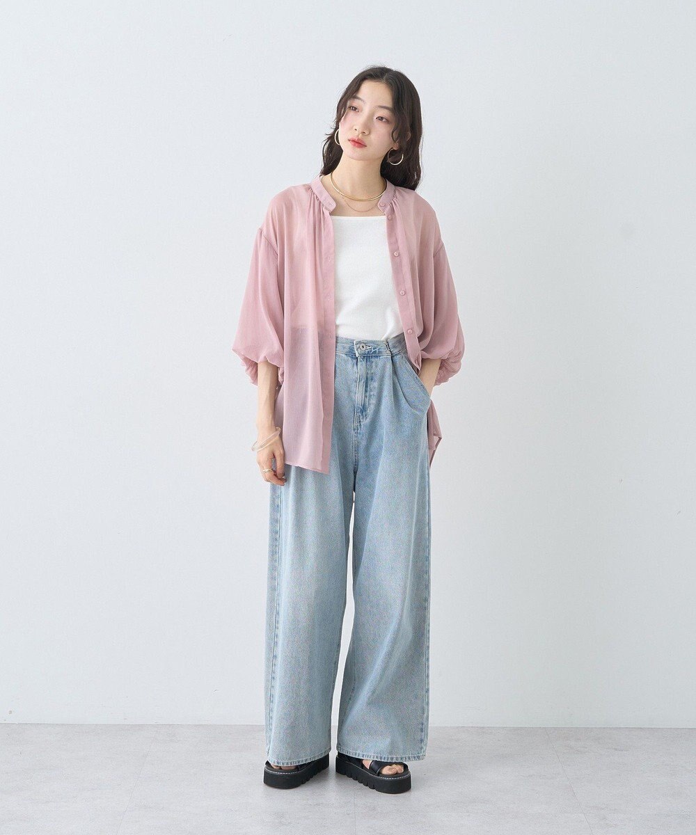 earth music&ecology バルーンスリーブシアーシャツ 