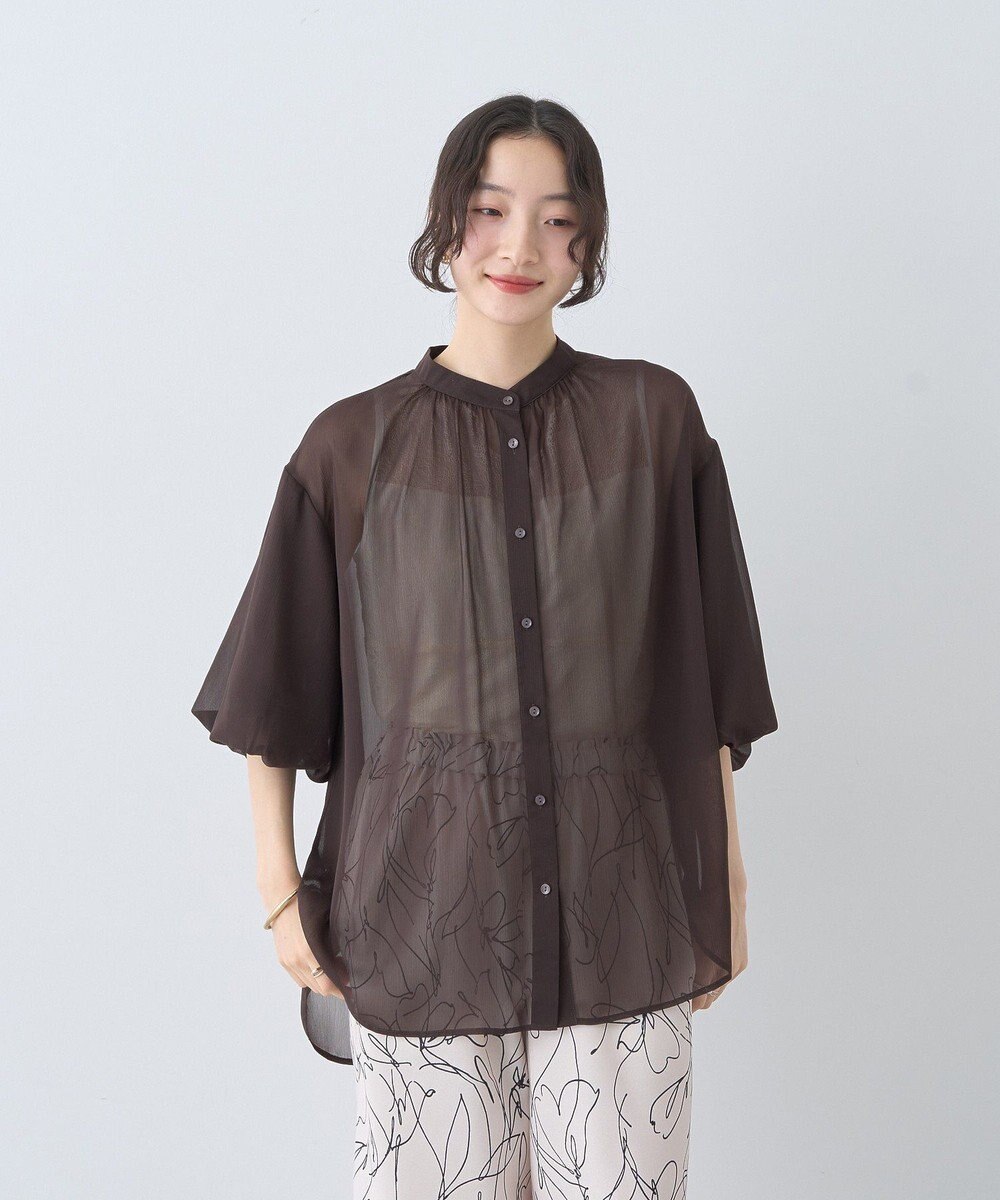 earth music&ecology バルーンスリーブシアーシャツ 