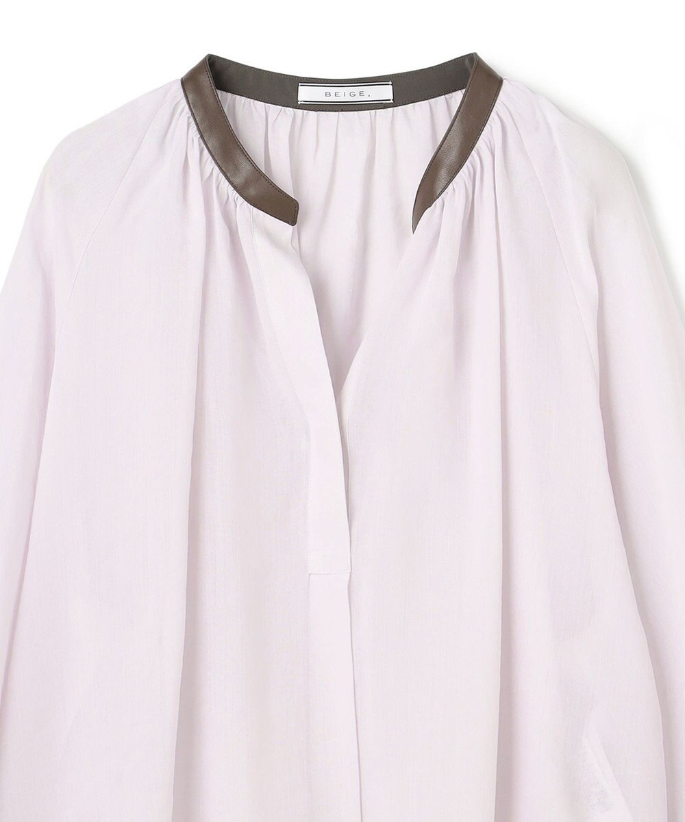 BEIGE， PAULINE / リネンヴィスコースフェイクレザー配色ブラウス 