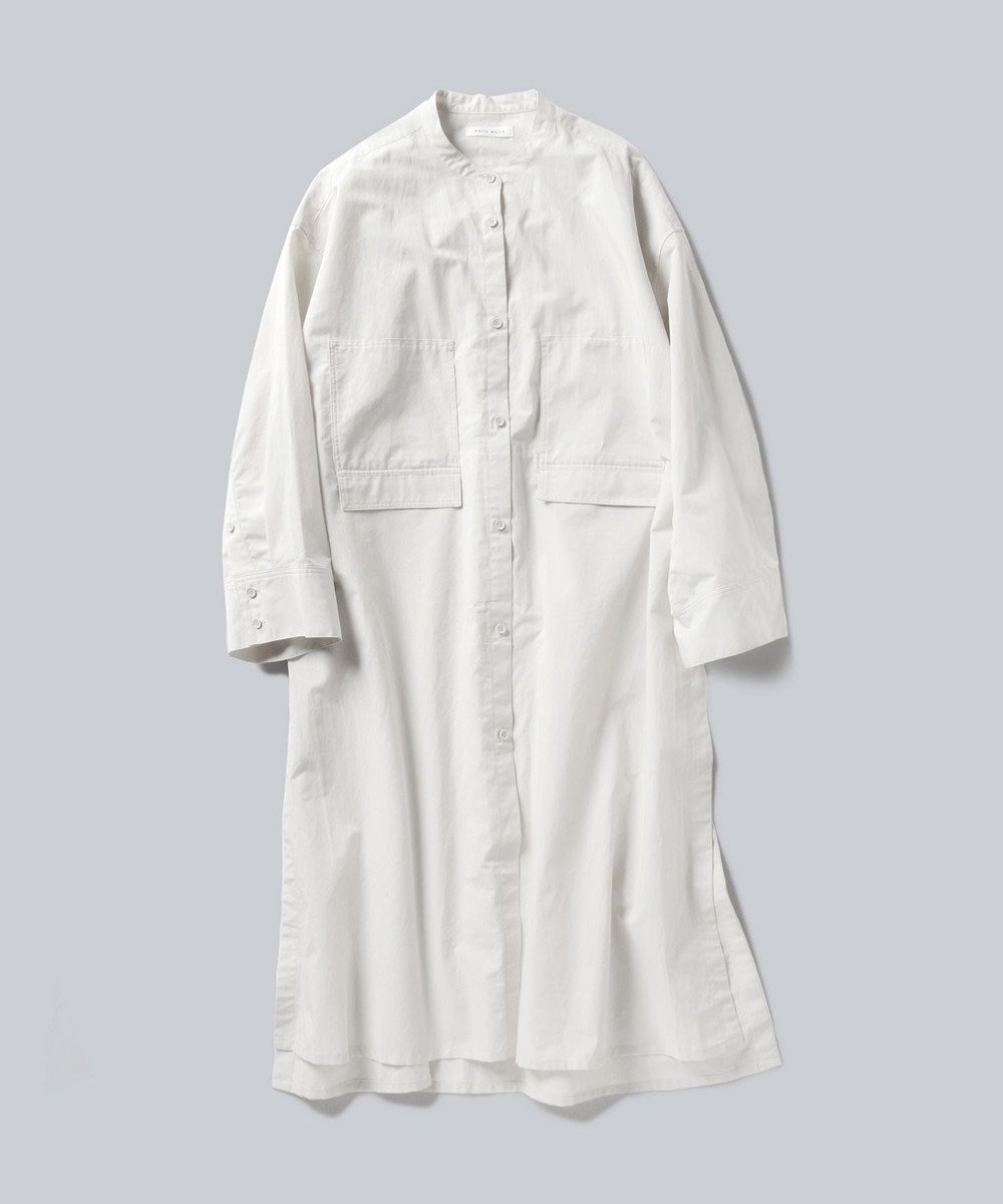 WHITE MAILS COTTON PAPER POPLIN BAND COLLAR LONG SHIRT DRESS シャツワンピース オフホワイト