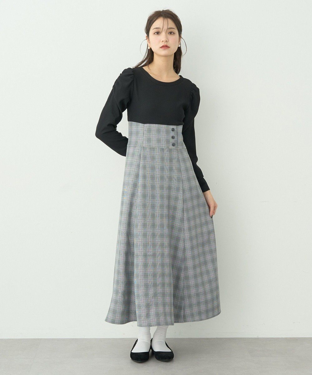 earth music&ecology リブカットソードッキングワンピース 