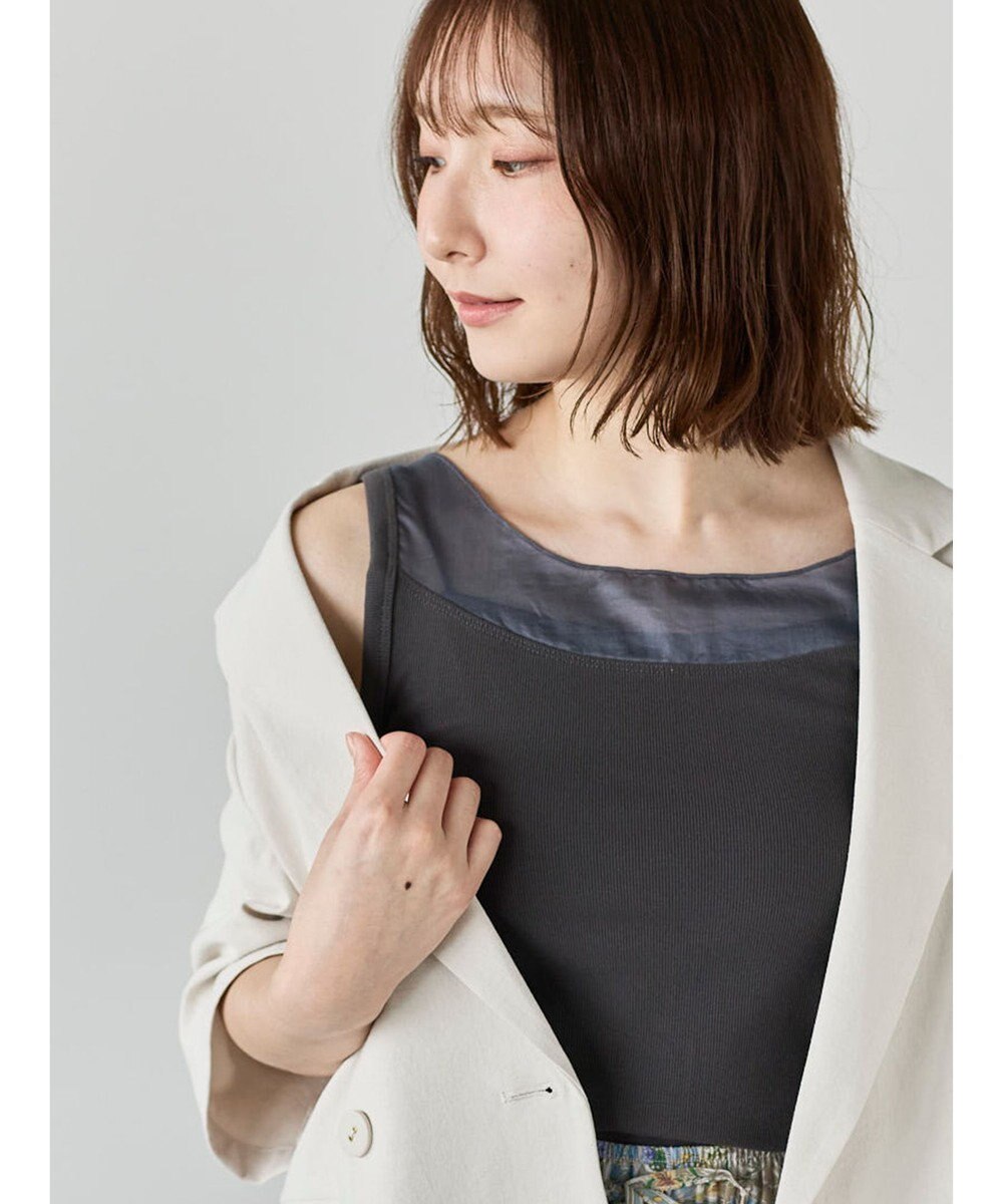 Te chichi 【接触冷感】シアー切替スクエアネックタンクトップ 