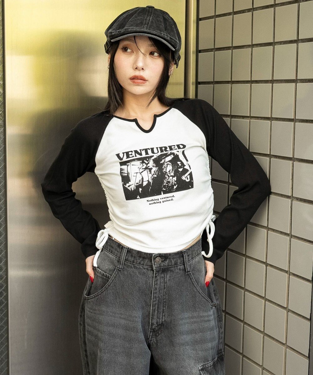 WEGO キーネックサイドドロストラグランロンT 