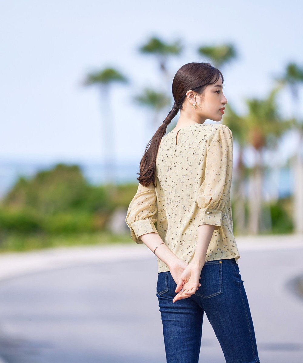 Tiaclasse L 【洗える】花柄Vネックブラウス 