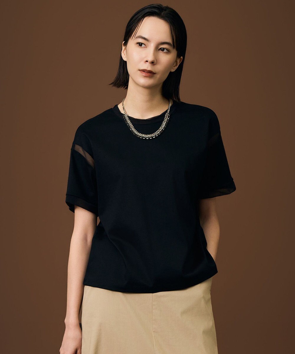 自由区 S ナチュラルコットンハイゲージシアーアクセント Tシャツ 