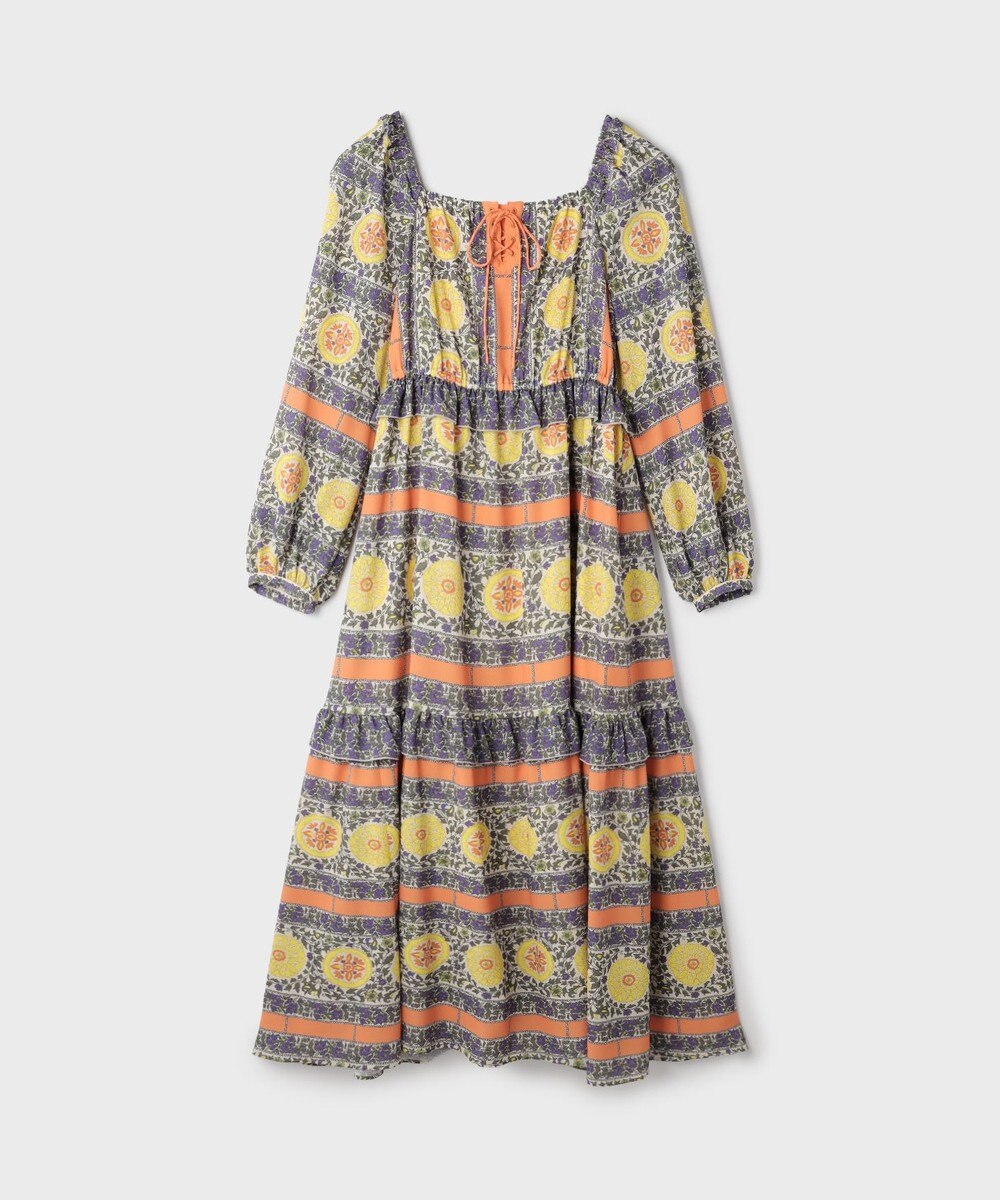 GRACE CONTINENTAL フラワープリントレースアップワンピース 