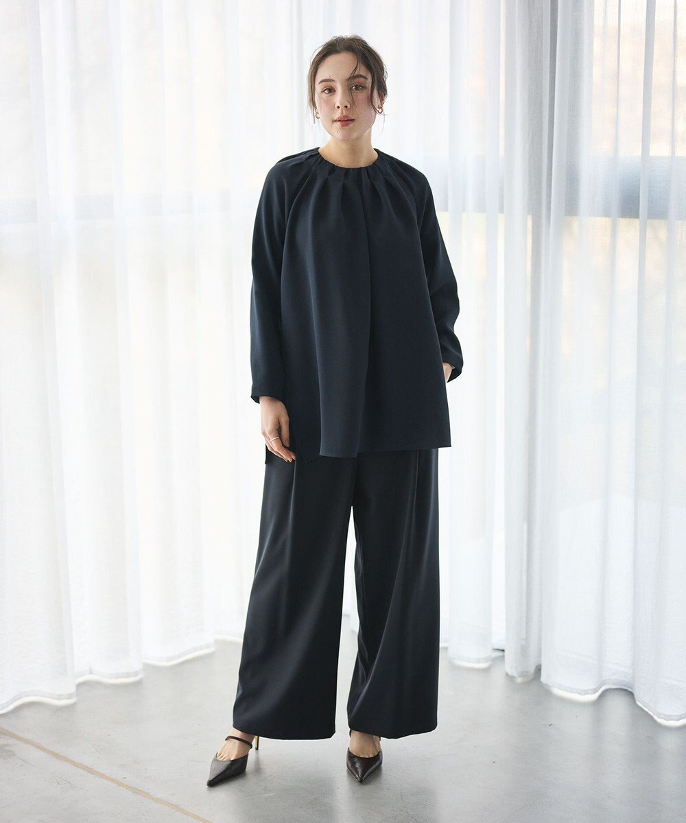 #Newans 【洗濯機可能】タックネックブラウス 