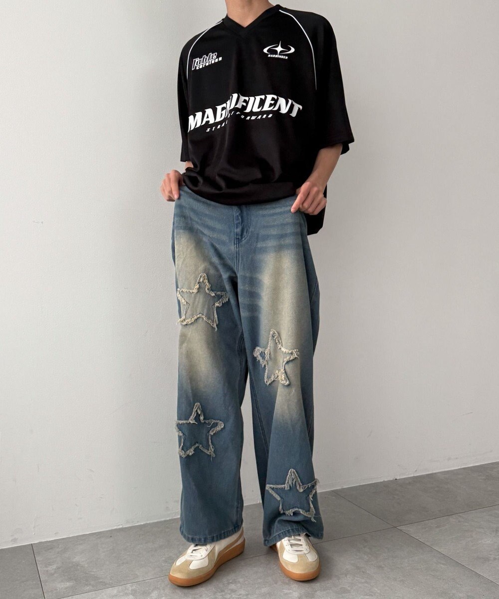 WEGO スターモチーフオーバーダイバギーパンツ 