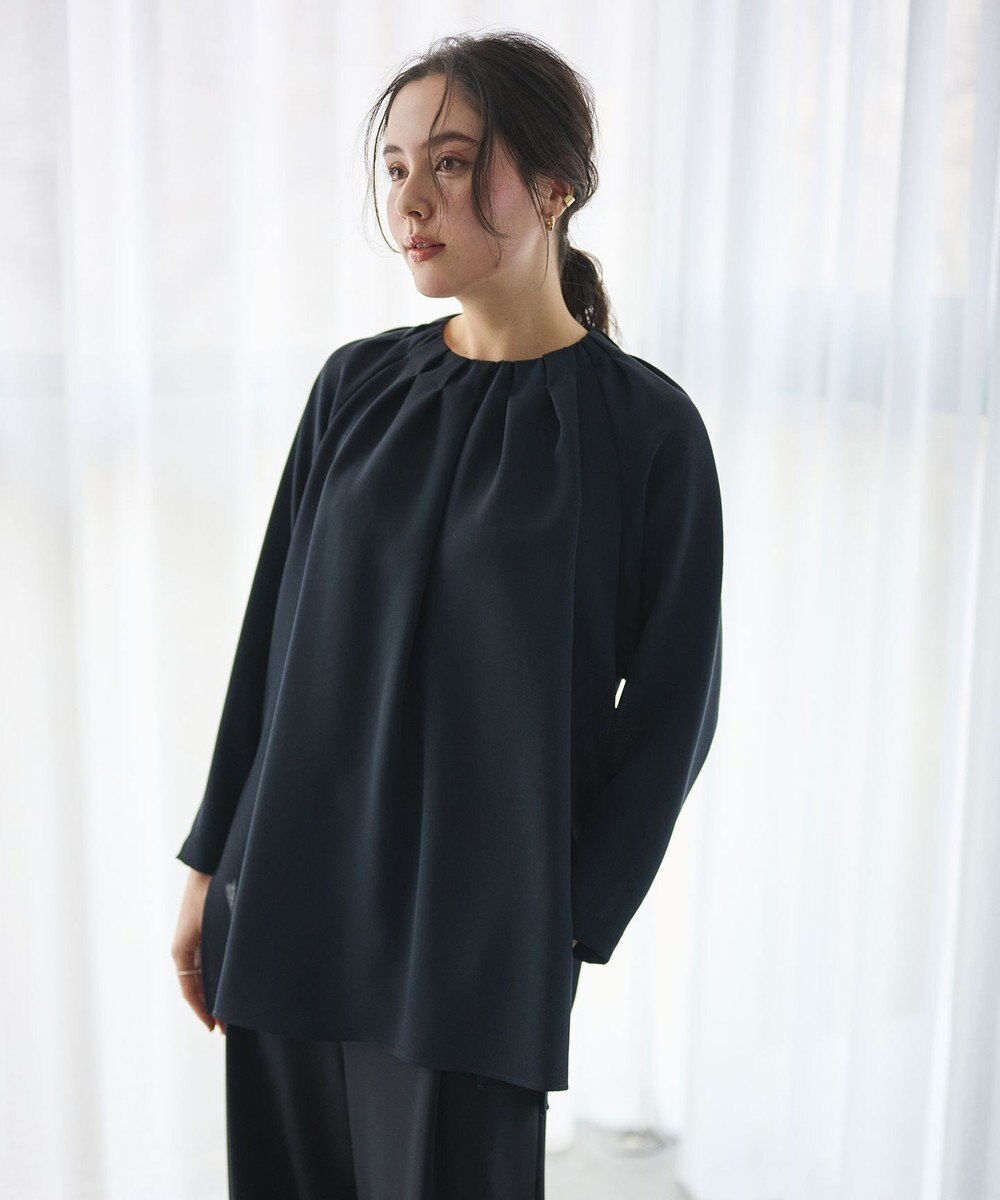 #Newans 【洗濯機可能】タックネックブラウス 