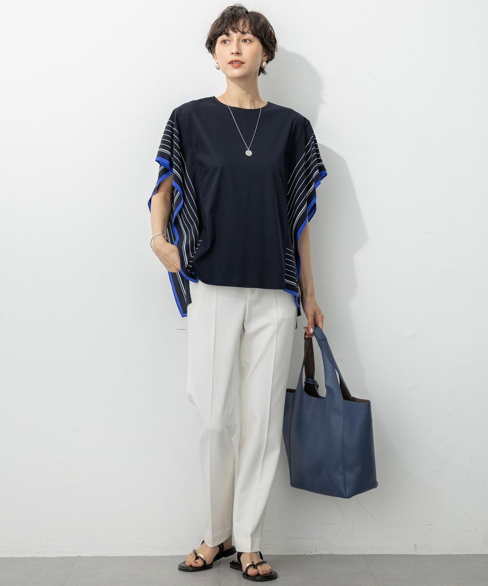 23区 【汗じみ防止加工】スカーフプリントコンビ フレンチスリーブ カットソー 