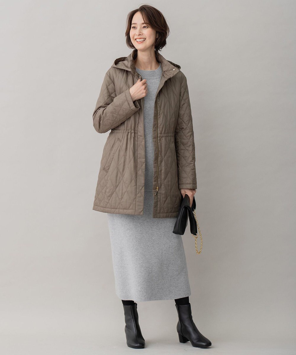 自由区 L 【洗える】ブライトキルト フード付きコート 