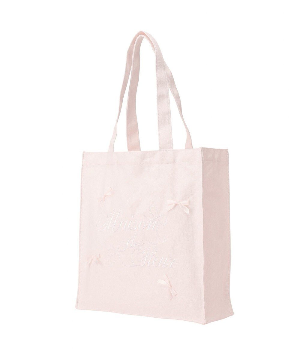 Maison de FLEUR リボンブランドロゴ刺繍スクエアトートバッグ 