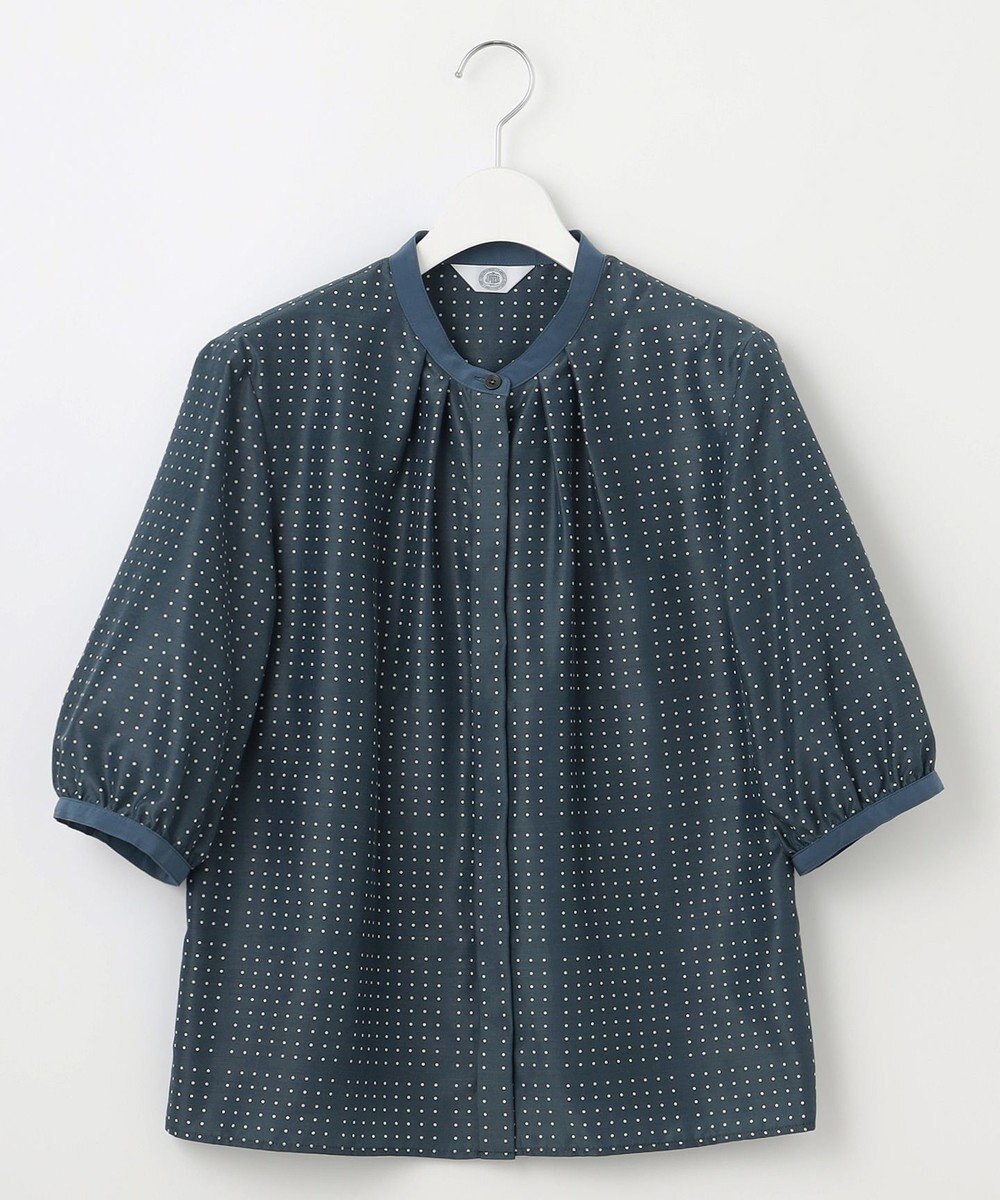 J.PRESS LADIES S 【洗える】ブロックドットプリント バンドカラー ブラウス 