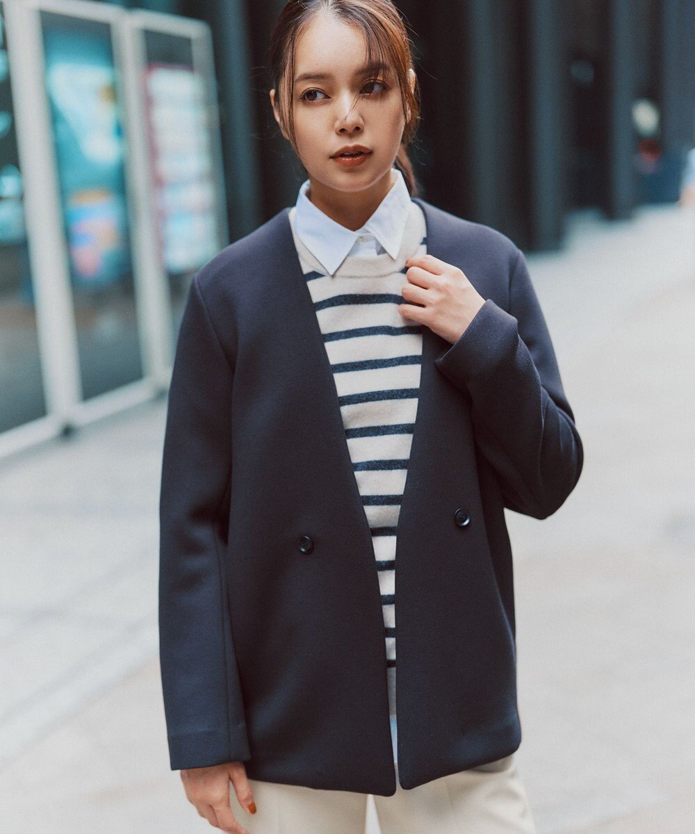 ICB L 【洗える】コンパクトWフェイス ノーカラージャケット 