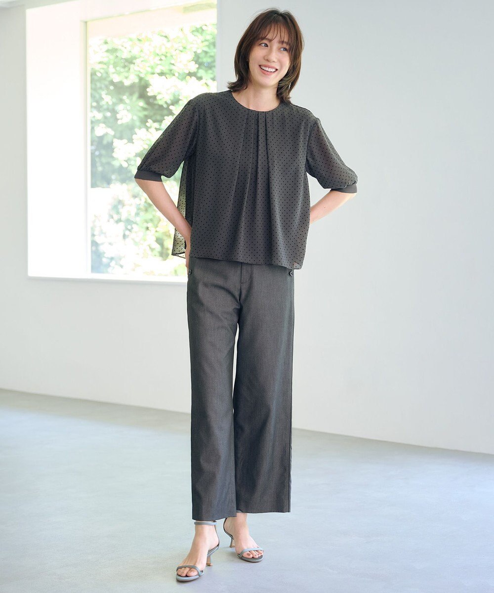 J.PRESS LADIES L 【洗える・防シワ・速乾】ツイルシャンブレー ワイド パンツ 