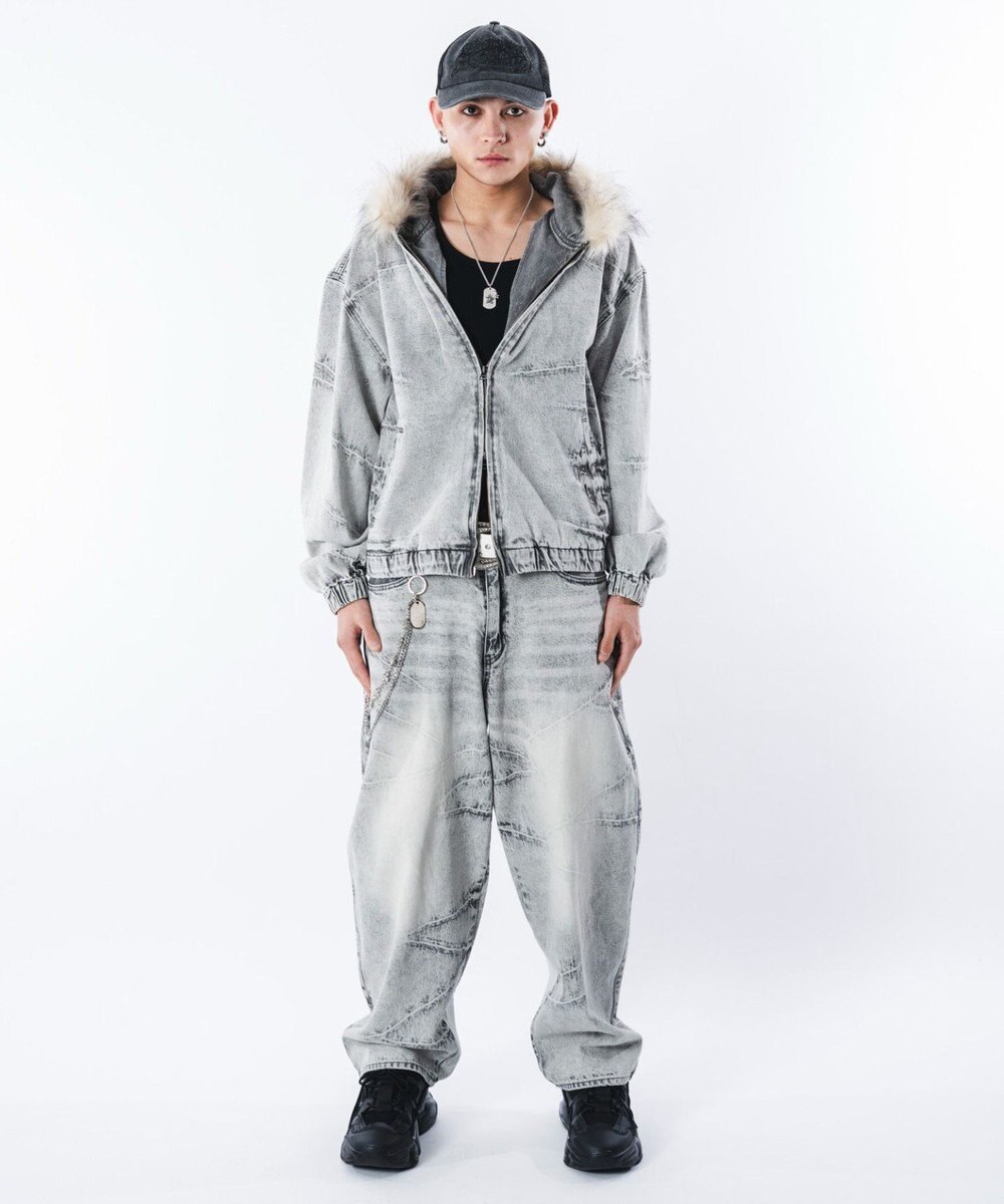 WEGO 【ユニセックス着用ITEM】ファーフードスラッシュデニムブルゾン 