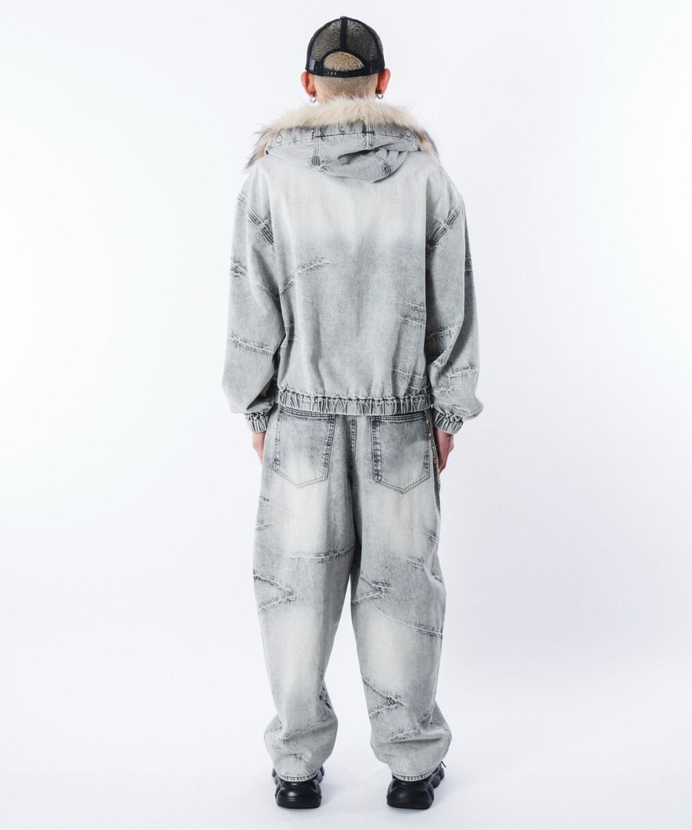 WEGO 【ユニセックス着用ITEM】ファーフードスラッシュデニムブルゾン 