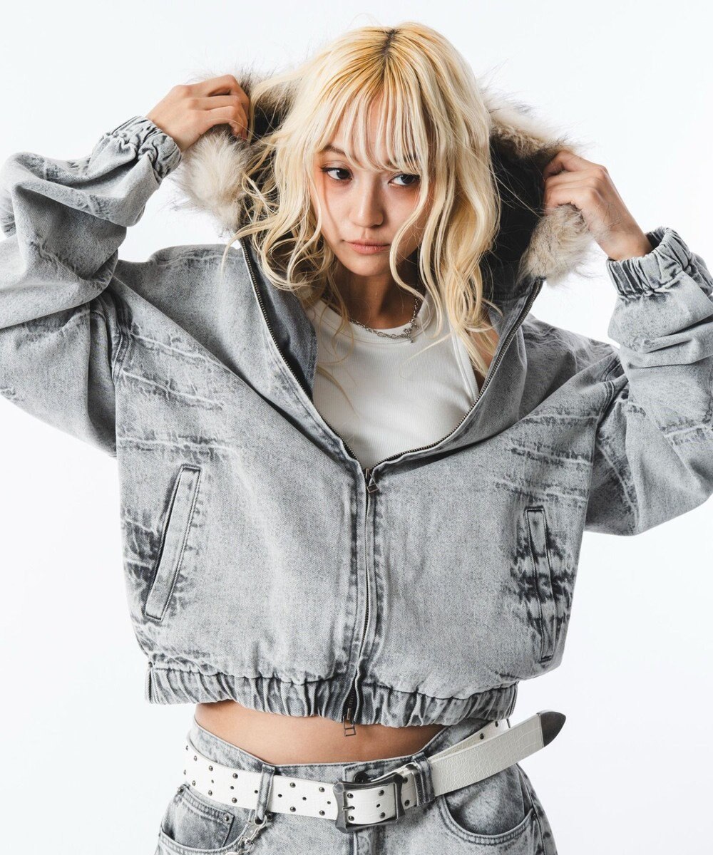 WEGO 【ユニセックス着用ITEM】ファーフードスラッシュデニムブルゾン 