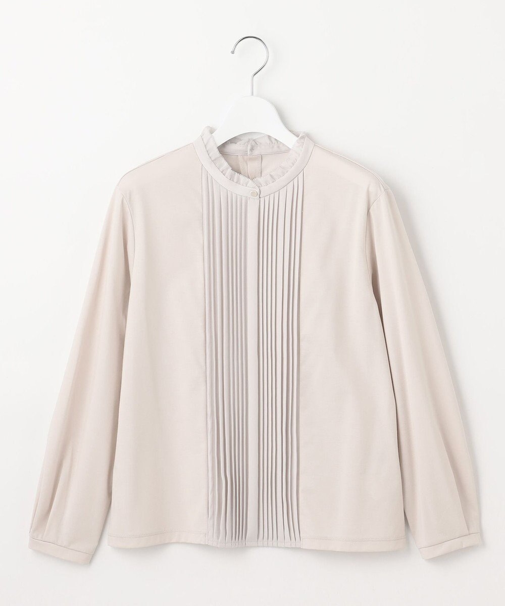 J.PRESS LADIES L プレーティングジャージー フリルネック カットソー 