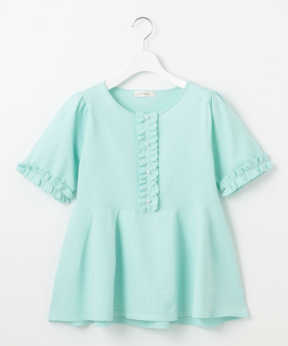 Feroux 【洗える】フリルデザインペプラムニットトップス 