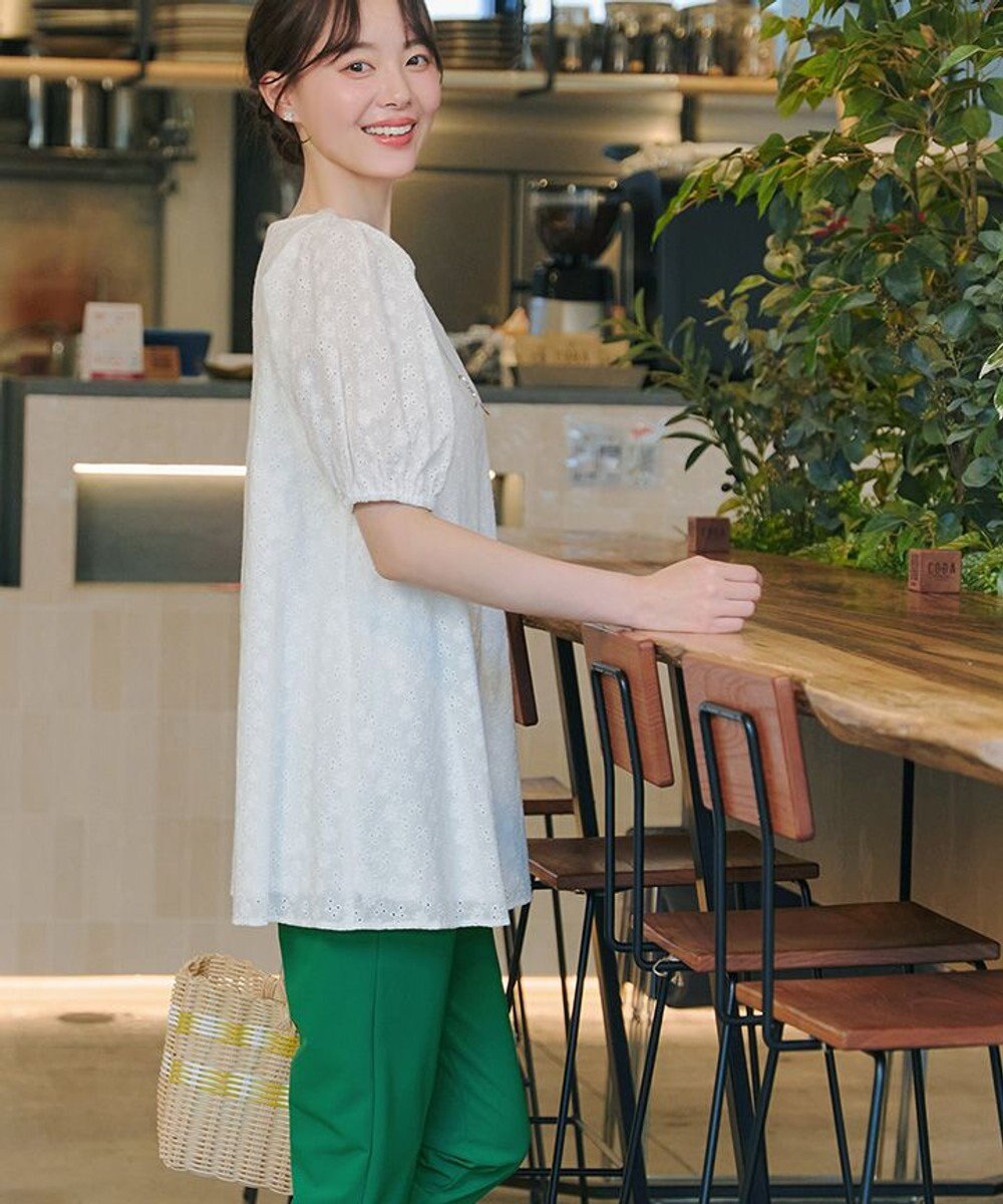 Tiaclasse 【2TYPE/総レース・袖レース】パンチングレースパフスリーブチュニックブラウス 