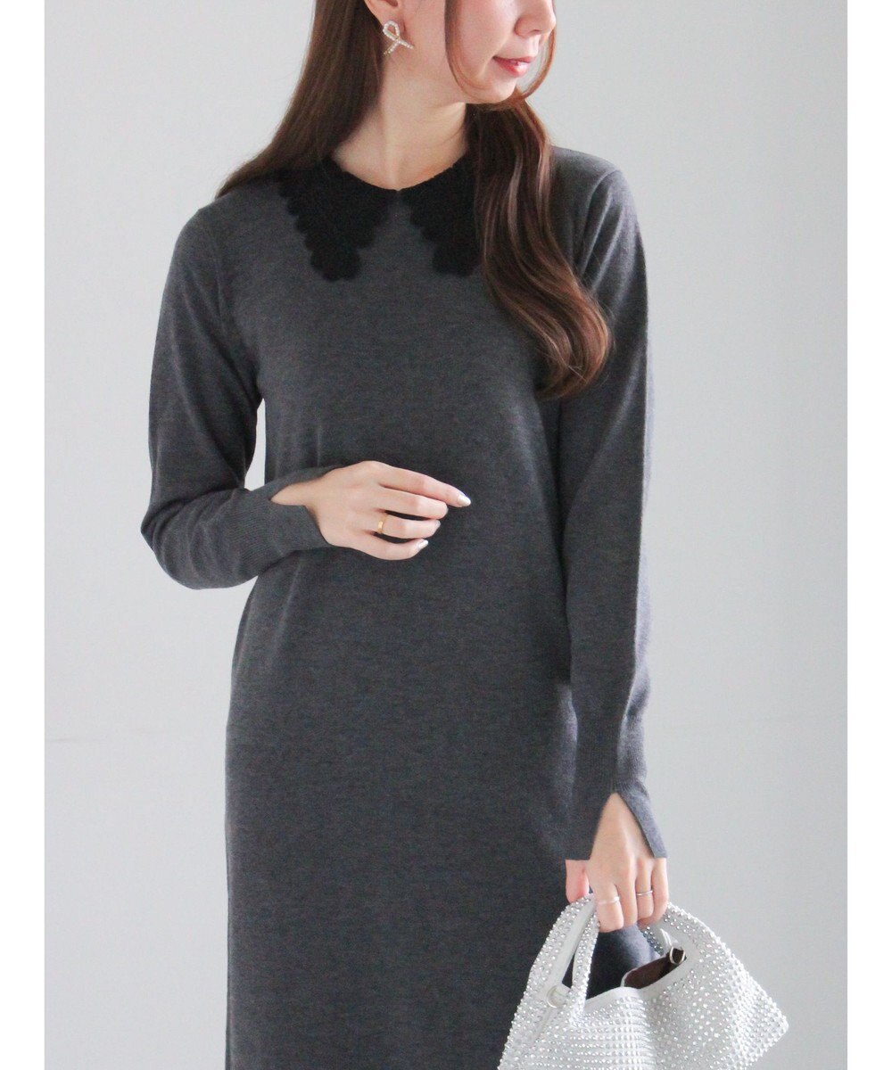 Te chichi レース衿ニットワンピース 