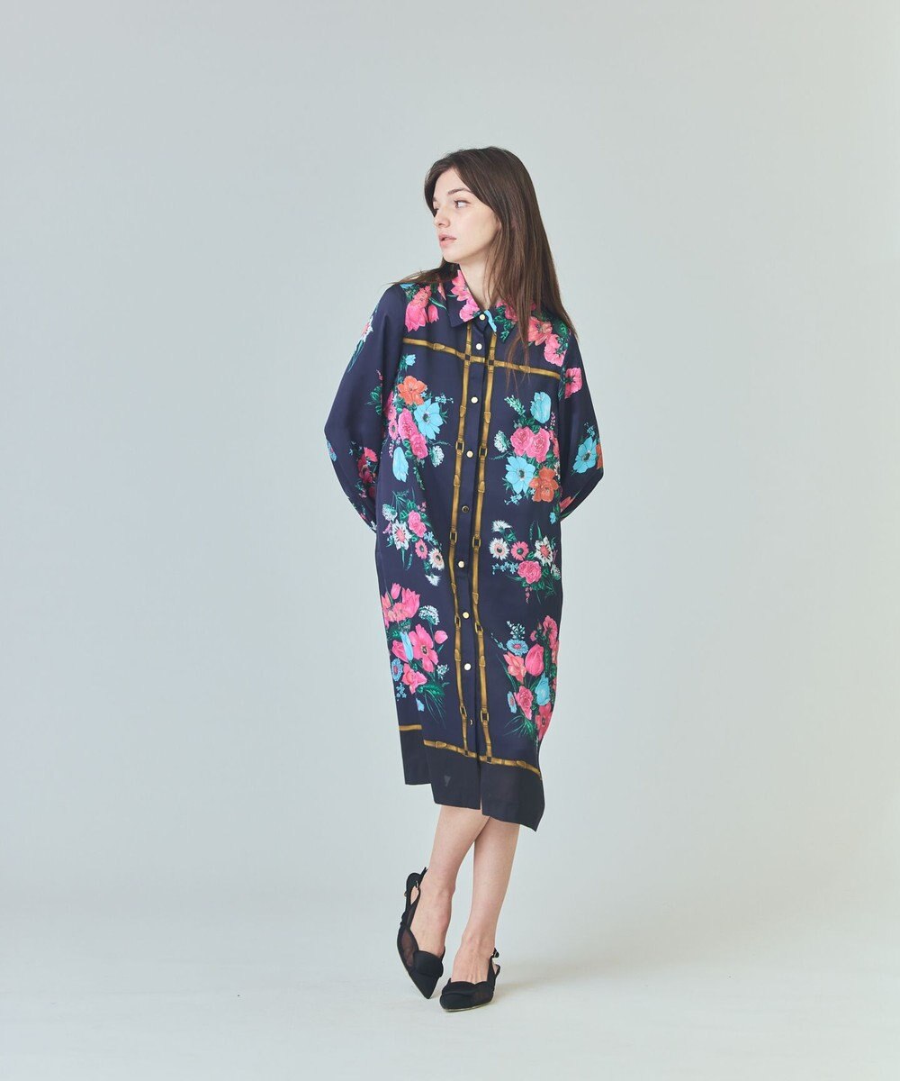 GRACE CONTINENTAL ボタニカルスカーフプリントワンピース 
