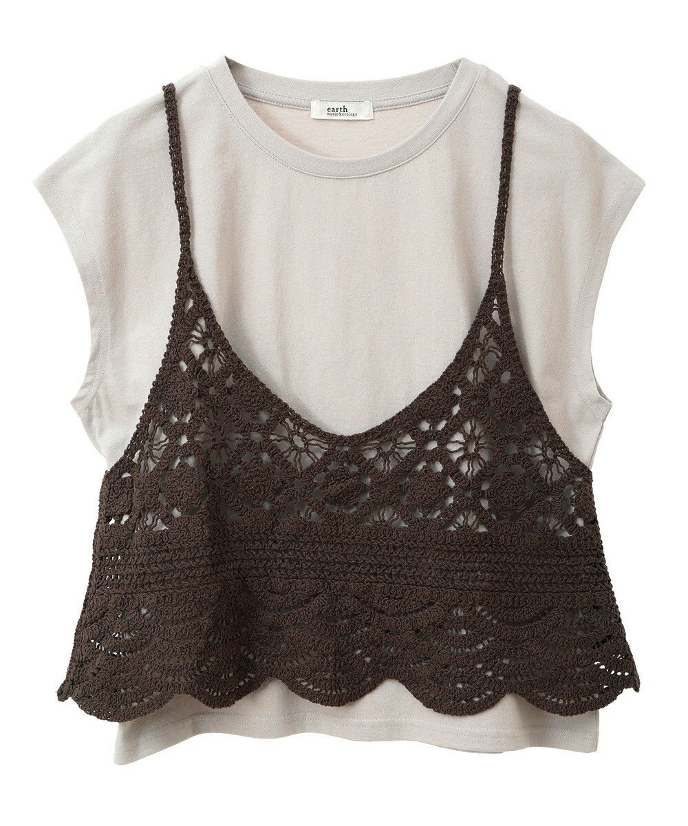 earth music&ecology ＳＥＴ２点　クロシェキャミ＋ノースリーブプルオーバー 