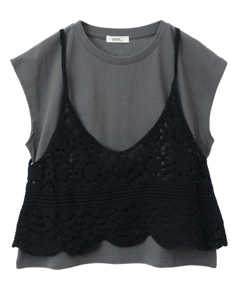 earth music&ecology ＳＥＴ２点　クロシェキャミ＋ノースリーブプルオーバー 