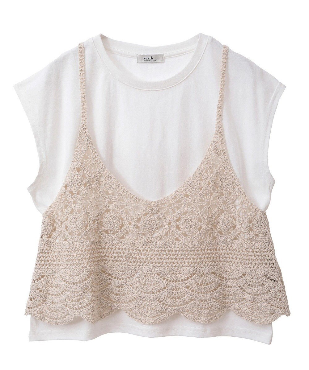 earth music&ecology ＳＥＴ２点　クロシェキャミ＋ノースリーブプルオーバー 