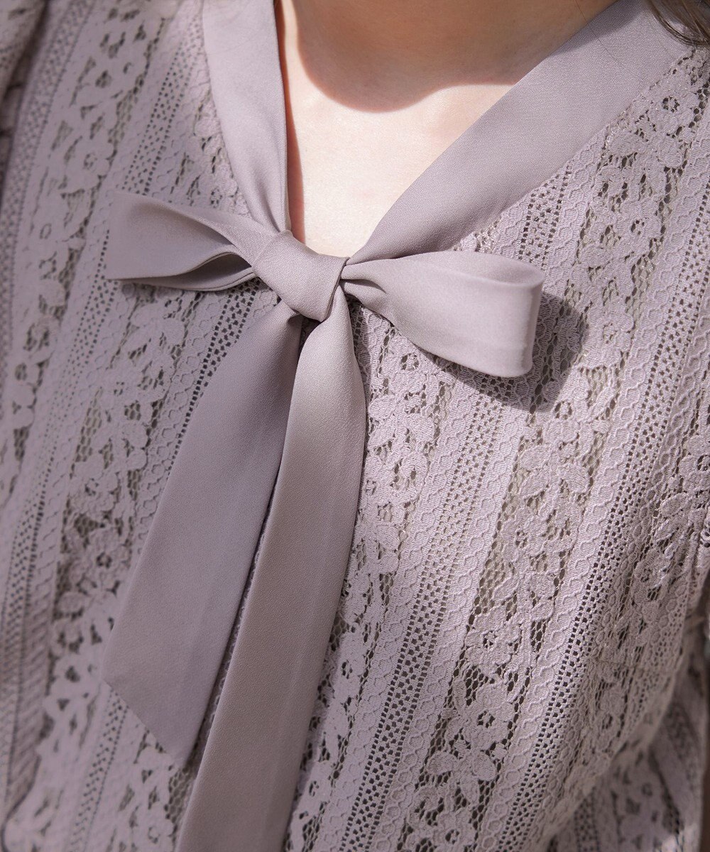 Tiaclasse L 【洗える】幅広く活躍が期待できるボウタイレースブラウス 