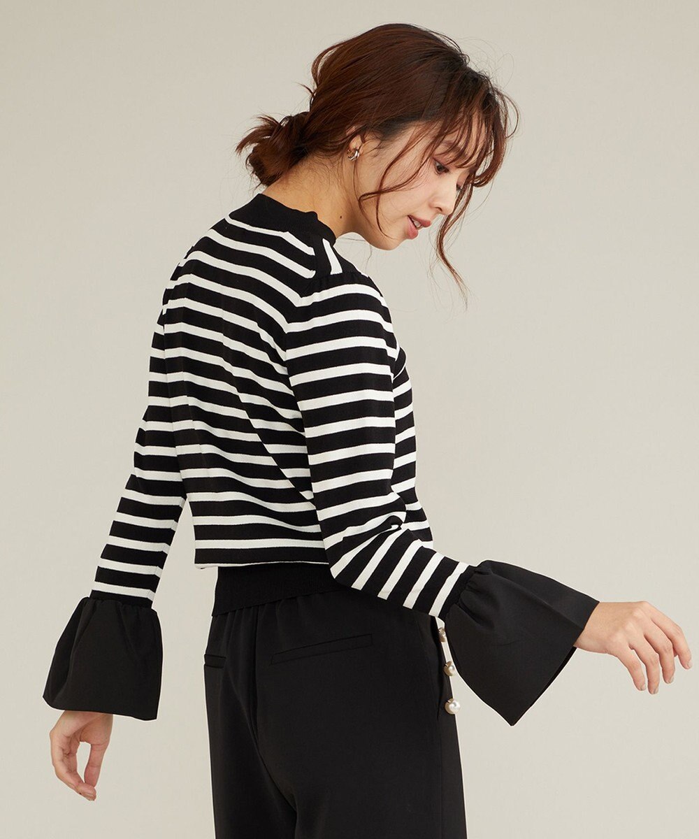 Feroux 【洗える】袖フレアボーダー ニット 